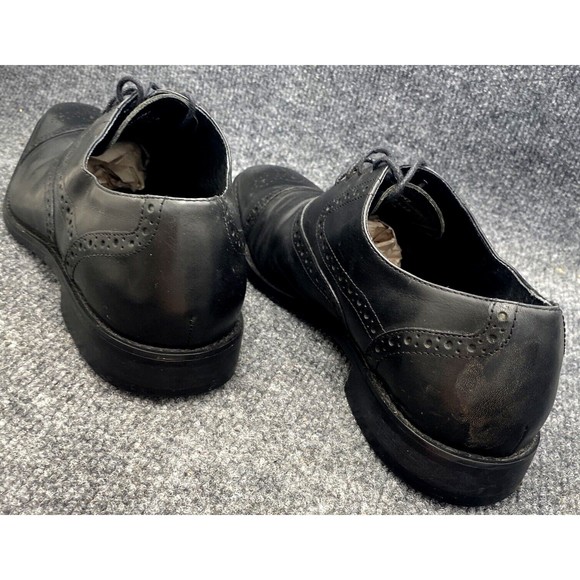 Johnson & Murphy Shoes Men’s Size 9.5 Black Cap Toe Oxford Half Brogue Saddle - Picture 8 of 13